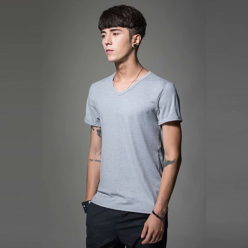 Maglietta a maniche corte a colori, estiva, casual, girocollo, corta, alla moda, con scollo a V, vestibilità aderente, per abbigliamento maschile_voghion.com