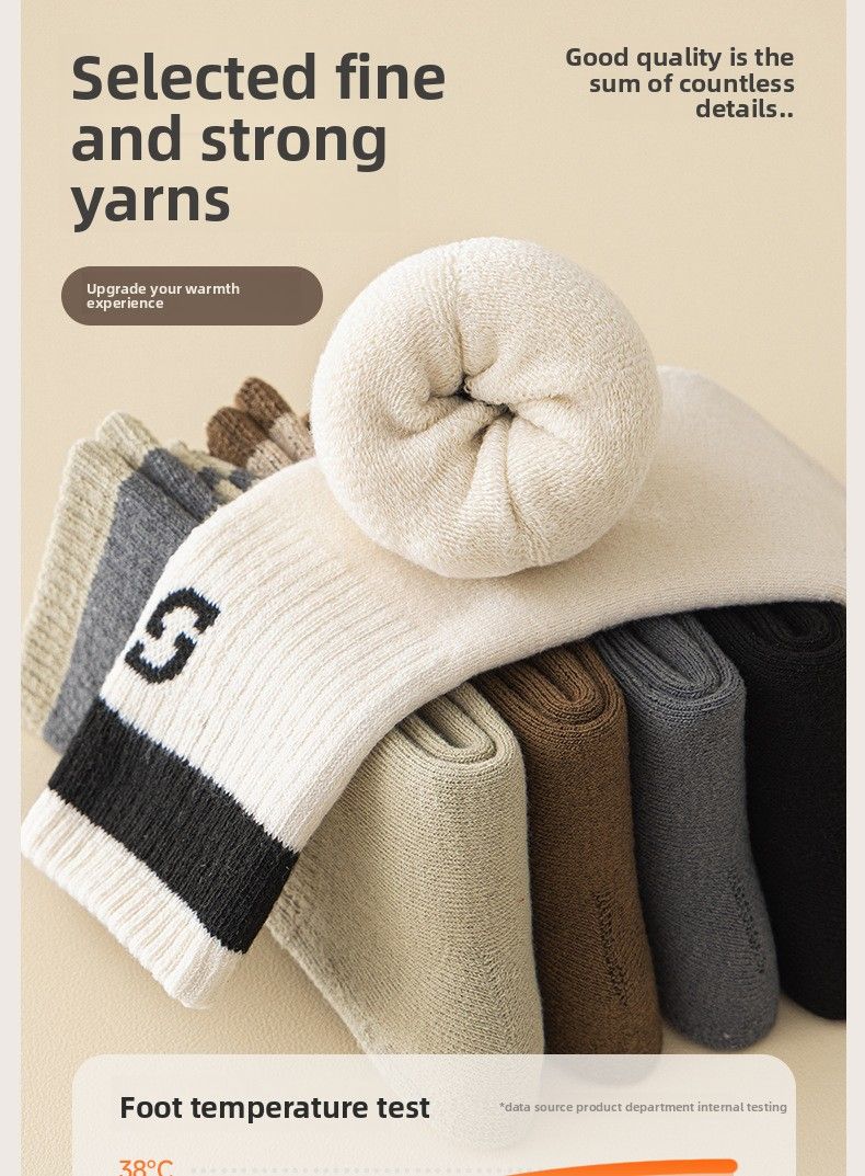 5 paia di calzini termici invernali in spugna spessa da uomo multi-stile, calzini tubolari medi, calzini sportivi, calzini termici invernali_voghion.com
