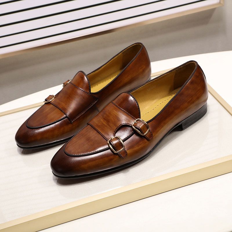 Voyage Strap Double Buckle Top Layer Cowhide Men's Leather Monk Shoes Handmade Formal Business_voghion.com