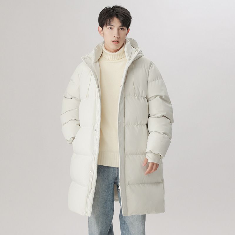 Mittellang für Männer und Frauen, winterverdickter, warmer, wasserabweisender Kapuzenmantel, trendige, lässige Baumwolle über dem Knie_voghion.com