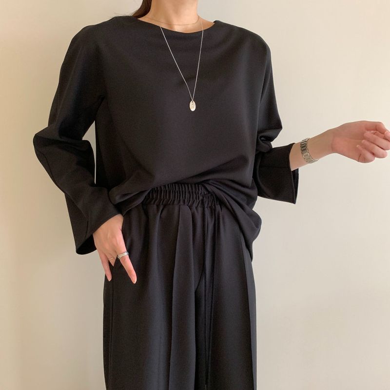 Damenbekleidung Frühfrühling Lazy Loose Sweater Hohe Taille Cover Meat Lässiger Hosenanzug mit weitem Bein für Damen_voghion.com