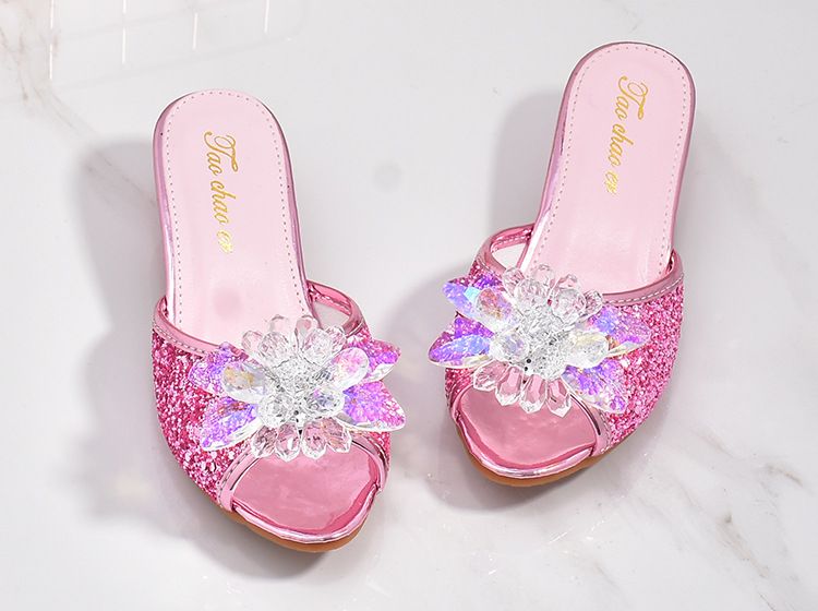 Mädchen 3 Hausschuhe 2024 neu 4 High Heels mit weicher Sohle Koreanische Version 5 Kinderkristallschuhe 6 offene Zehensandalen_voghion.com