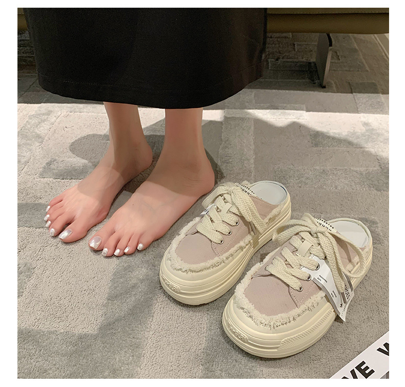 Baotou Semi-trail Canvas Shoes Women 2023 New Summer Net Red Slip-on Lazy shoes thick-soled heightened beggar shoes_voghion.com