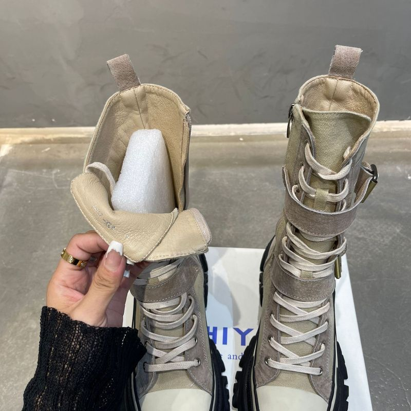 p5 Luji European station leather Martin women's 2022 autumn new ins tide thick bottom increased niche motorcycle boots_voghion.com