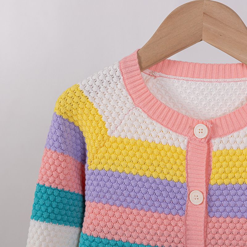 "Utridevn Kinder-Strickjacke mit bunten Streifen – Langärmliger Pullover mit Knopfleiste aus weicher Baumwolle für Jungen und Mädchen (3–8 Jahre, 100–140 cm)"_voghion.com