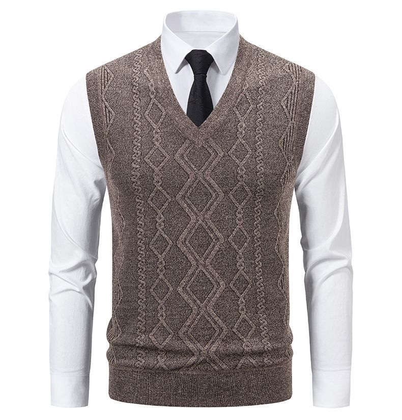 Herrenbekleidung Slim Fit Jacquard Pullover Weste Herren Slim Fit V-Ausschnitt Jacquard Pullover Weste, Strickpullover Ärmelloses Oberteil für Freizeitkleidung (L, XL, XXL)_voghion.com