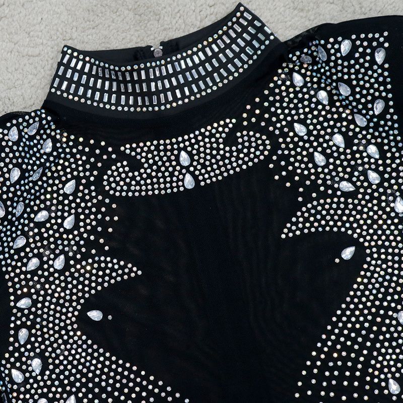 Vêtements pour femmes Mode Sexy Décontracté Mince Col Haut Transparent Strass Gland Combinaison Pour Femmes_voghion.com