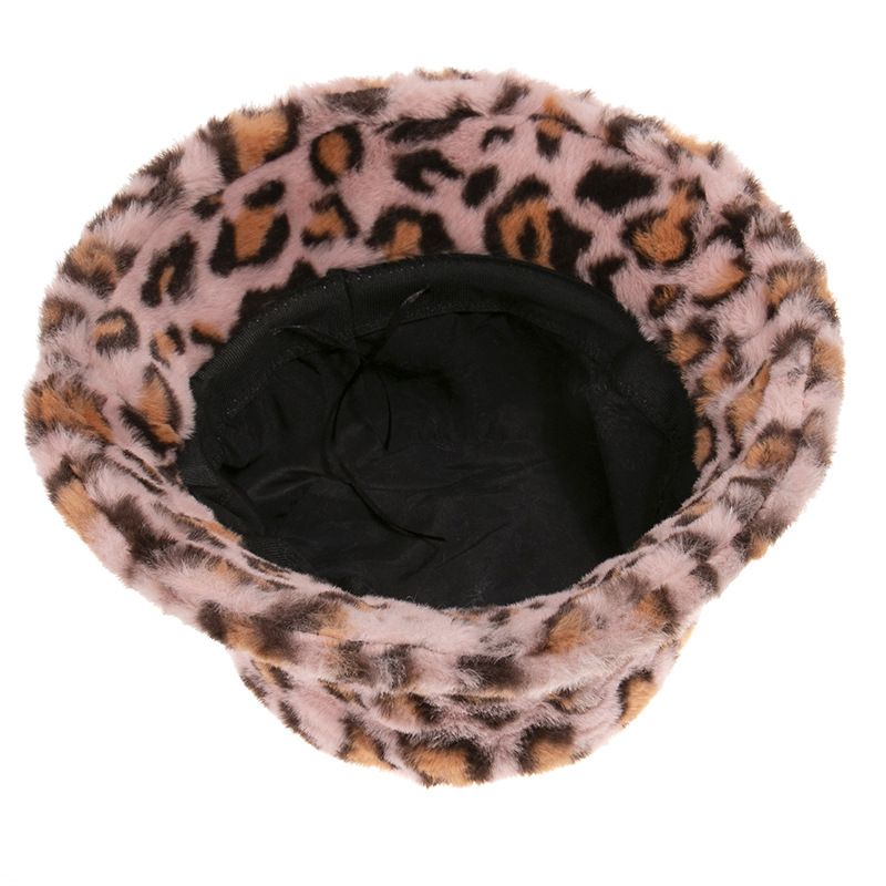 Hat version of imitation mink velvet thickened fisherman's hat in autumn and winter, warm and versatile, retro plush leopard print basin hat trendy_voghion.com