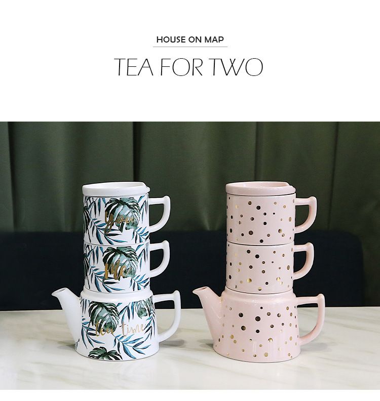 Ceramic Tea Set - Stackable Flower Tea Pot With 2 Cups & Infuser Perfect For Afternoon Tea_voghion.com