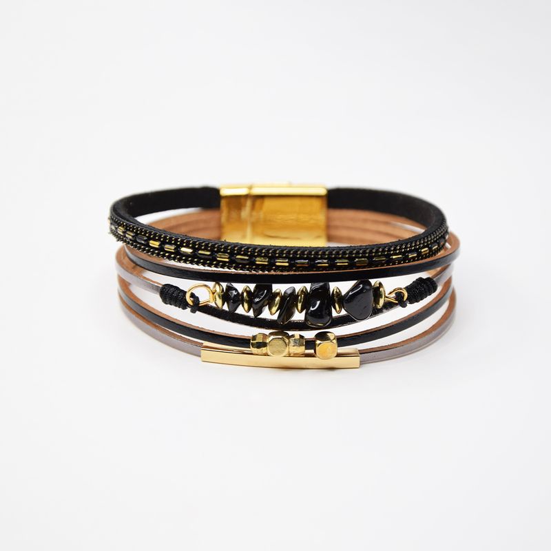 Magnetverschlussarmband für Damen – Mehrschichtiges Design aus Naturstein und Leder (Perfekt für den Strandurlaub im Sommer und als Accessoires im Boho-Stil)_voghion.com
