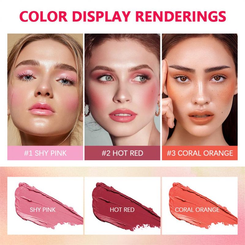 Ūdensizturīgs sejas vaigu sārtuma sārtums Natural Cheek Rouge 3 Colors Silky Smooth Tint Cream Blusher Blush Stick Face Makeup Blusher_voghion.com