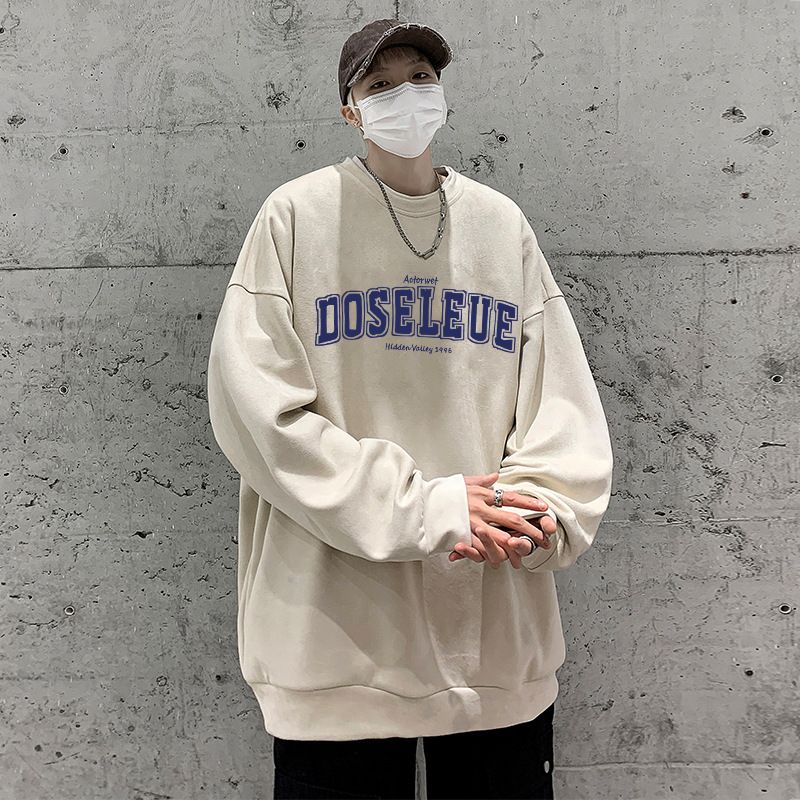 Novo moletom com capuz de camurça para meninos na primavera e no outono, roupas casuais soltas, casaco de base de manga comprida com gola redonda, jaqueta_voghion.com