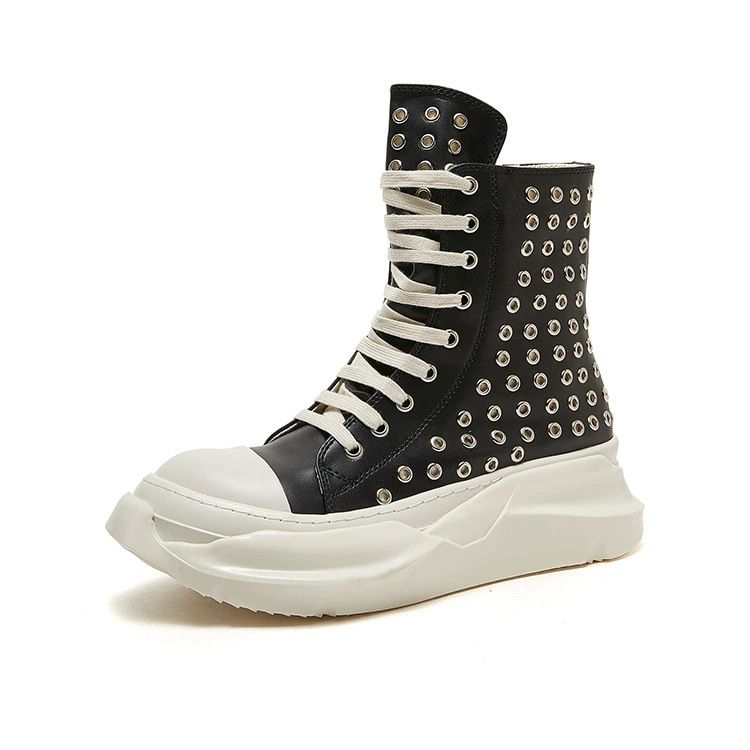 Guangzhou RO New Double-Layer Milk Fragrance Height-Increasing Thick-Soled Boots Couple Style Hollow Genuine Leather_voghion.com