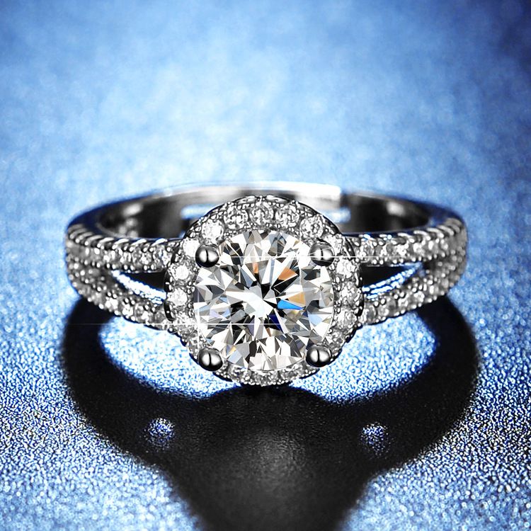 Simulated Mo Sang stone round bag 1 carat female double row diamond nail ring Kwai live broadcast_voghion.com