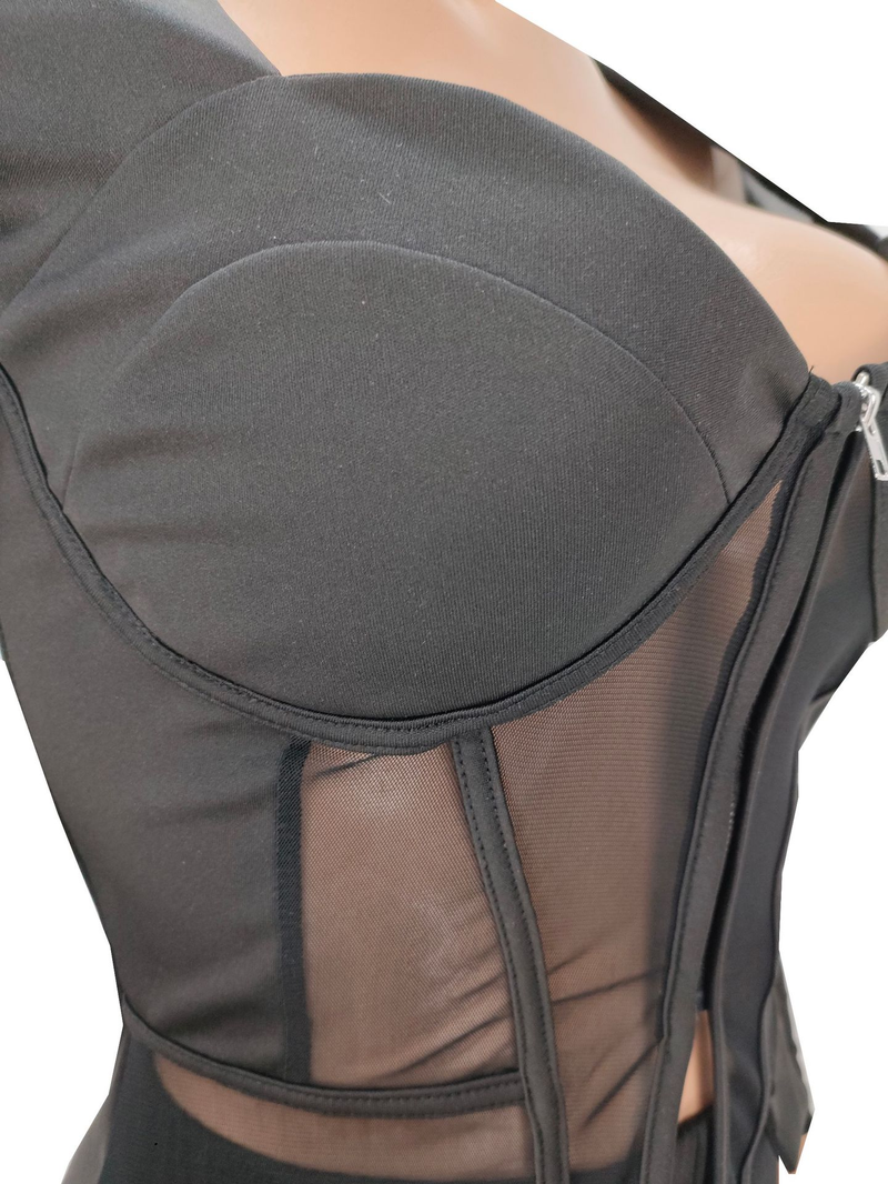 Pantaloni con cerniera trasparente in rete da donna, set da due pezzi_voghion.com