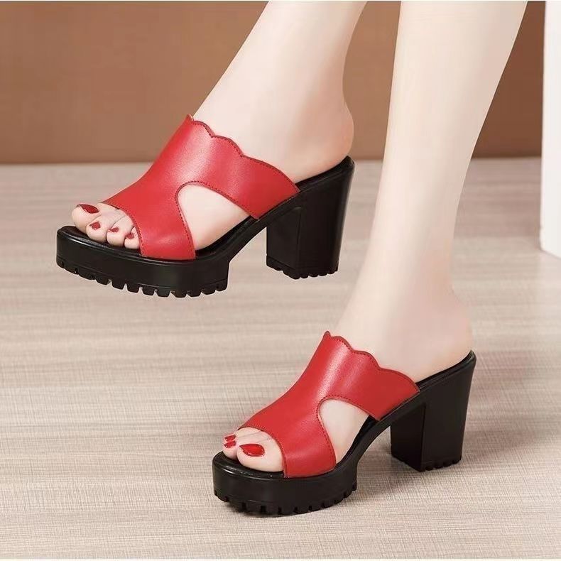 Sandalias de verano de una sola línea con suela nueva, tacón grueso y punta abierta, versión coreana, de una sola línea, zapatos de playa para mujer._voghion.com
