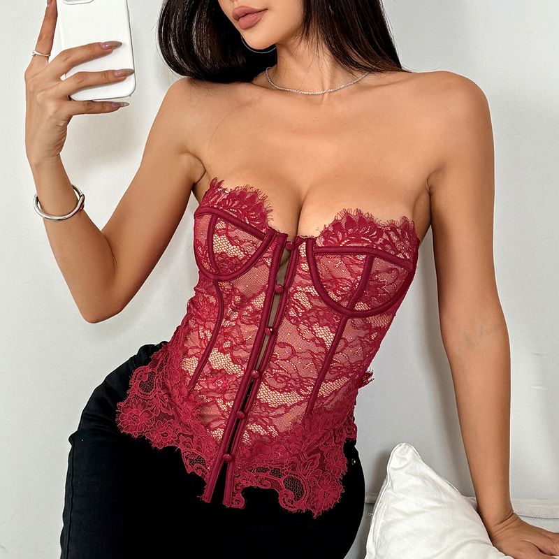 Odzież damska Pure Lace Lace Curve Goddess Low Cut Style Hot Girl Must Have Button Tube Top_voghion.com