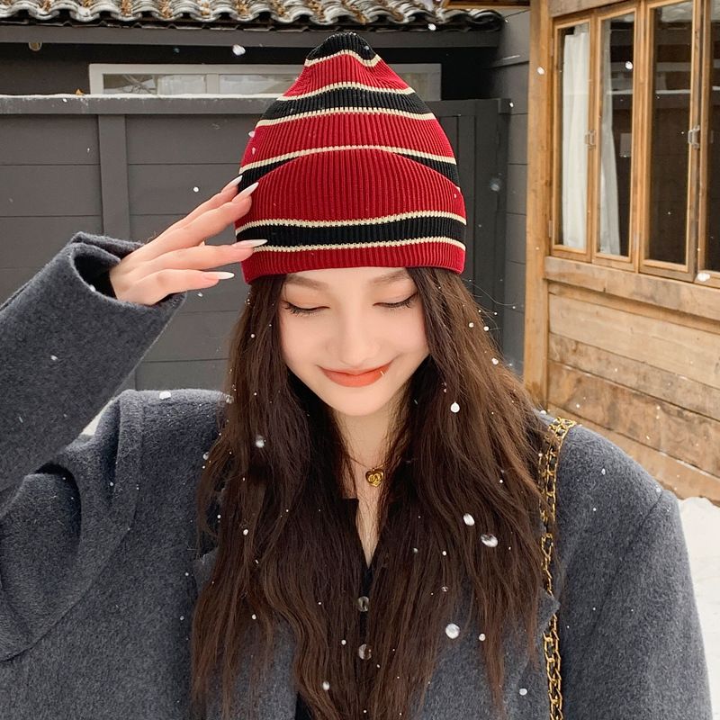 Cappello da uomo a righe, stile pigro, lavorato a maglia, con motivo a quattro stagioni, per il freddo, con ampia circonferenza della testa, a blocchi di colore_voghion.com