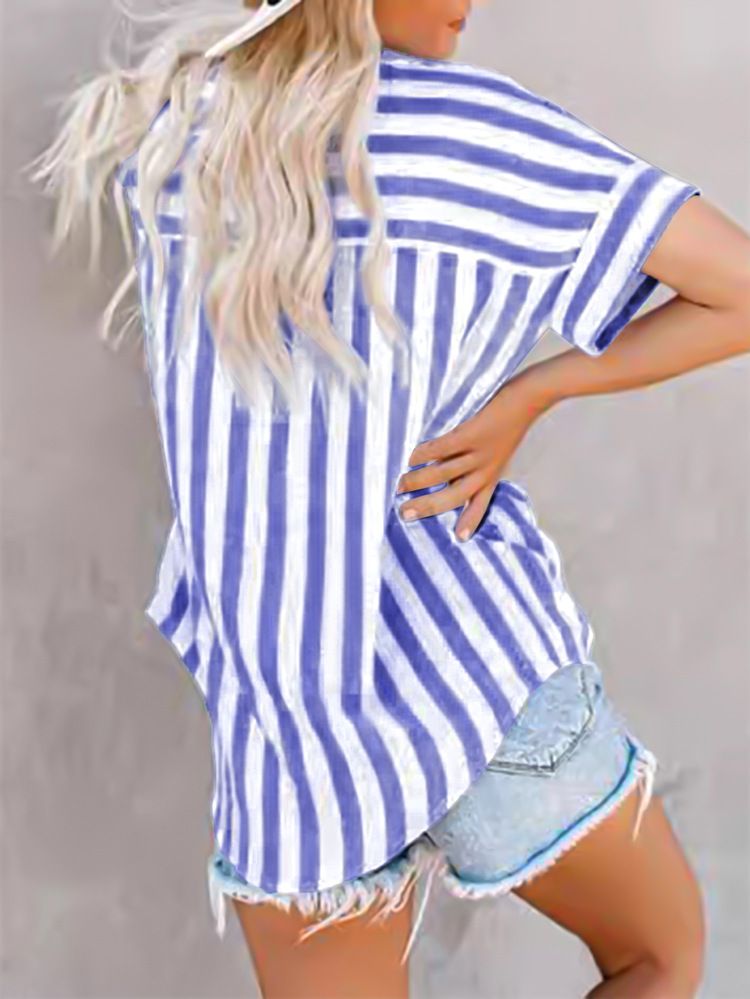 Cardigan a maniche corte con stampa a righe e colori a contrasto, casual e da pendolare, da donna_voghion.com