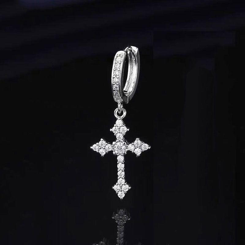 Orecchini a croce in zircone di alta qualità per uomo e donna, eleganti orecchini a clip con vite per donna._voghion.com