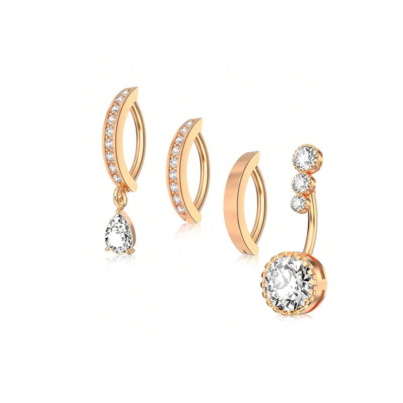 Vendita calda in acciaio inossidabile semplice zircone ombelico rotondo moda anello ombelico combinazione gioielli piercing corpo_voghion.com
