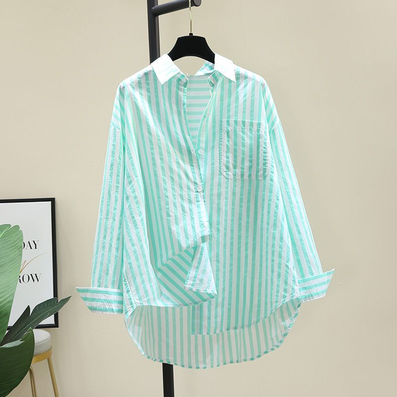 Camicia a righe stampate da donna per primavera e autunno, nuova, alla moda, versatile, ampia, a maniche lunghe, cardigan, intimo._voghion.com