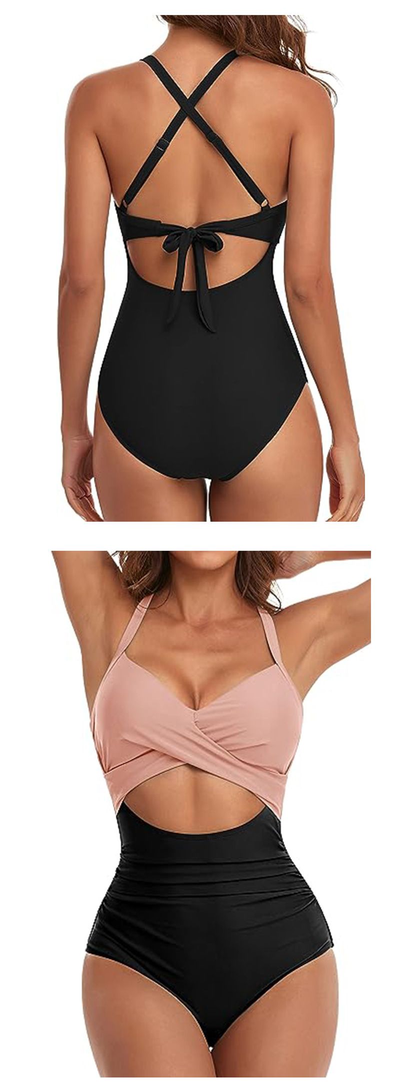 Maillot de bain une pièce pour femme, couleur unie, ajouré, taille haute, moulant_voghion.com