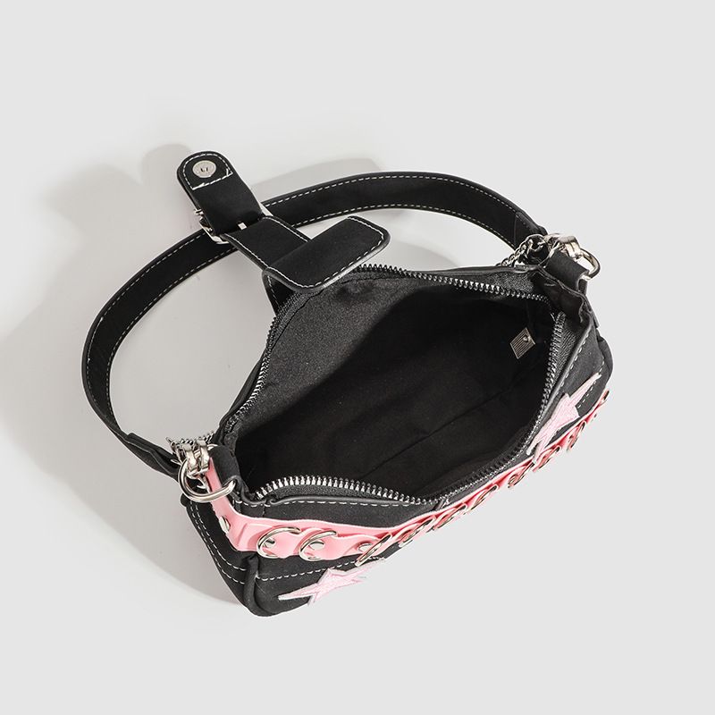 2025 New Tide Niche Design Pink Belt Star Chain Armpit Women's Bag_voghion.com