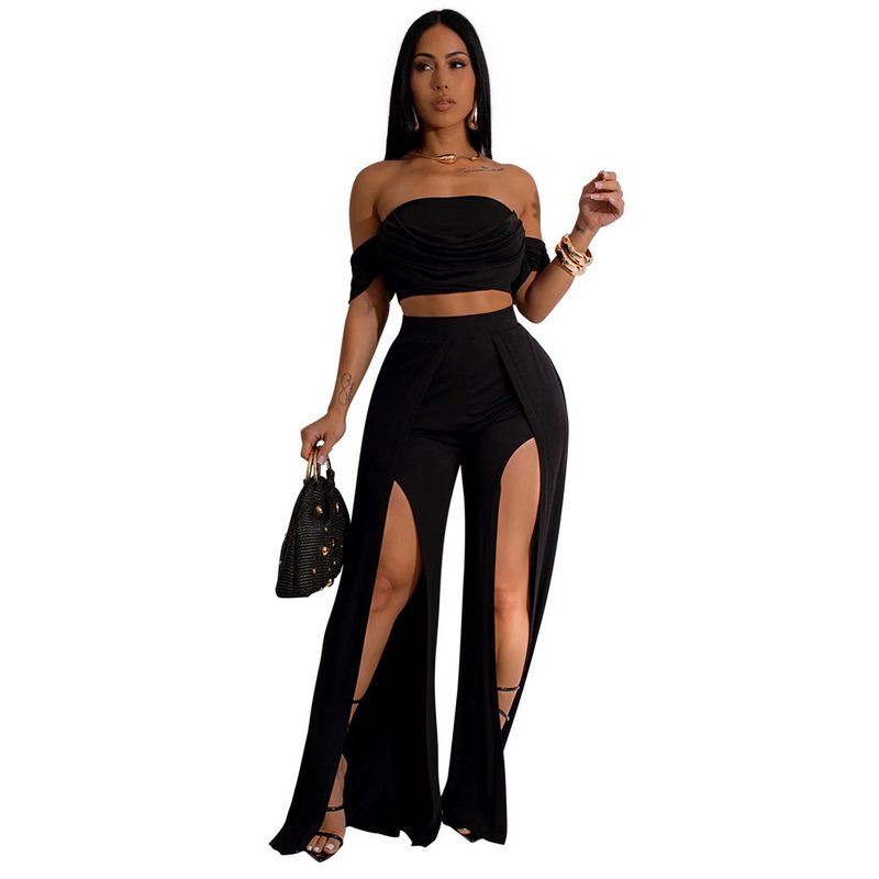 Γυναικεία ρούχα casual κοστούμι Tube Top Split Φαρδύ παντελόνι_voghion.com