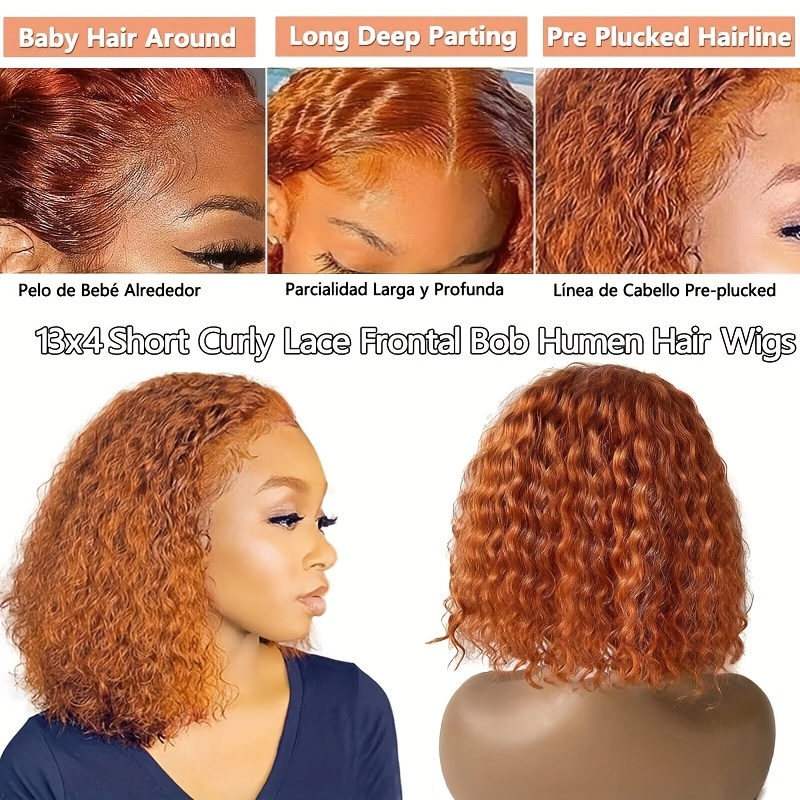 180% 13x4 perruque de cheveux humains bordeaux gingembre orange bouclés Bob perruque moyenne longue vague profonde perruque bouclée ondulée dentelle avant perruque de cheveux humains ligne de cheveux naturelle_voghion.com