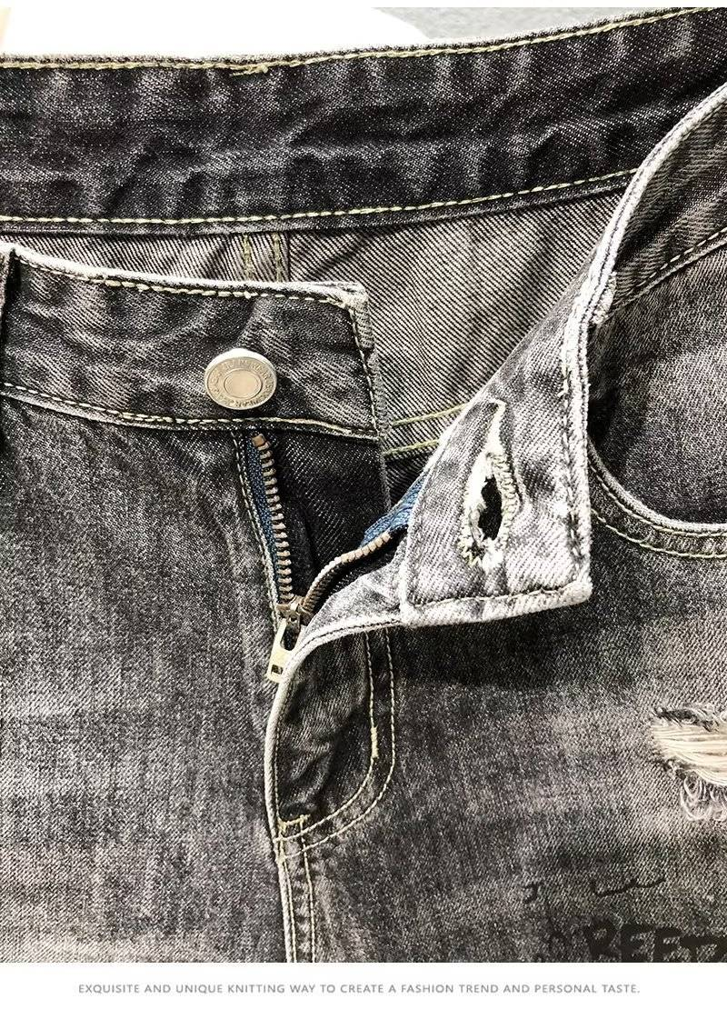 Pantaloncini cargo in denim da uomo, con cuciture irregolari, stampati, di marca Luffian, pantaloni a cinque quarti con fiori_voghion.com