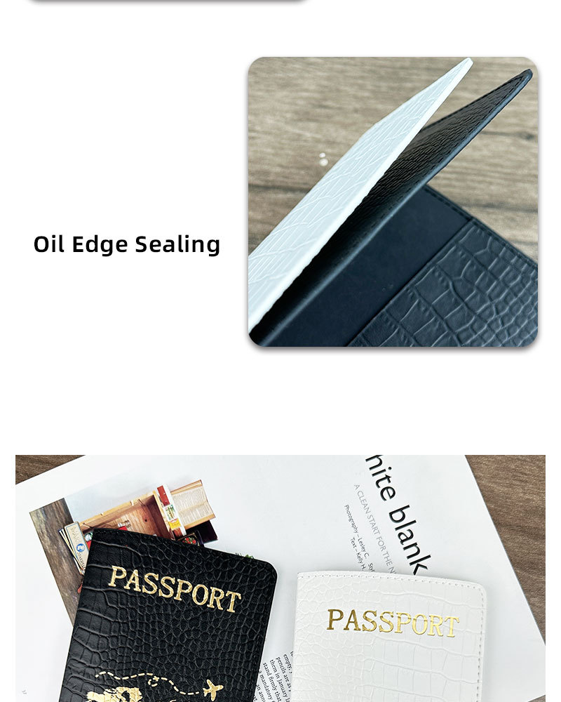 Porta-cartões Preto e branco curto crocodilo couro pu proteção para passaporte Este conjunto de couro mapa passaporte com borda de óleo bolsa para passaporte_voghion.com