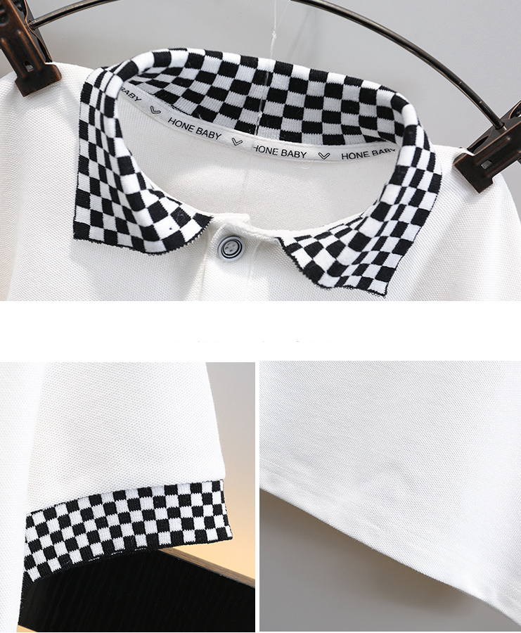 Boys' Polo Shirt Short Sleeved Suit 25 New Children's Stylish Checkerboard Two Piece Suit Street Clothes_voghion.com