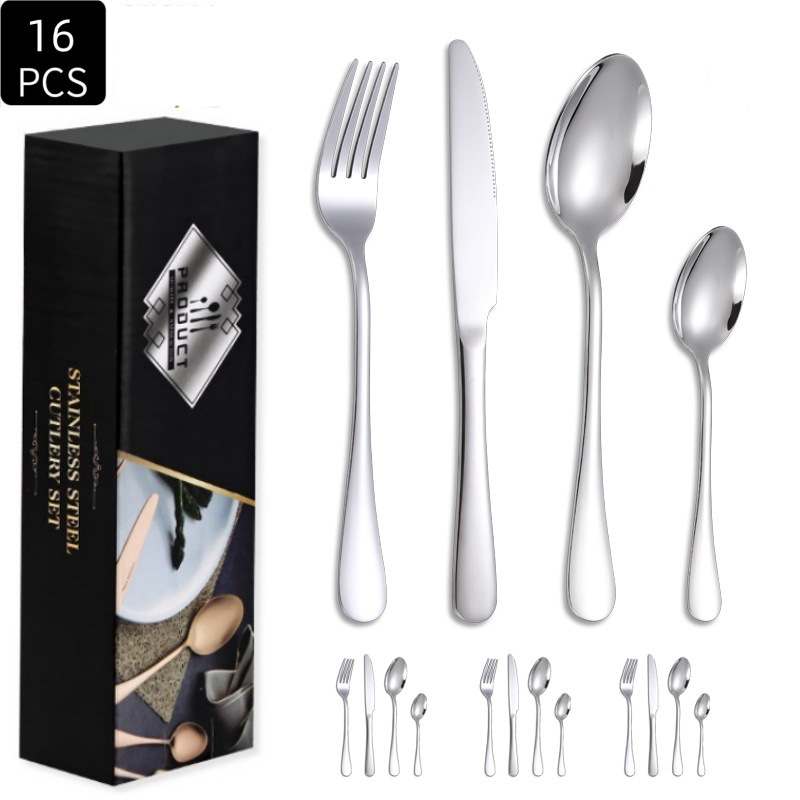 Juego de cubiertos premium de acero inoxidable 1010 de 24 piezas: 4 piezas principales, cuchillo, tenedor y cuchara, en una caja de regalo minimalista._voghion.com