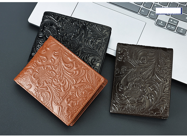 Russian New Vegetable Tanned Leather Men's Wallet Retro Embossed Coin Wallet High End Genuine Leather 2 Fold Wallet Men_voghion.com
