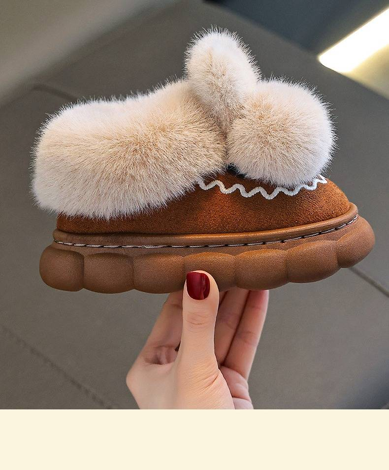 Unisex Kinder Winterstiefeletten mit Plüschfutter - Rutschfeste Hausschuhe für drinnen und draußen mit Fersenabdeckung Modetrends_voghion.com