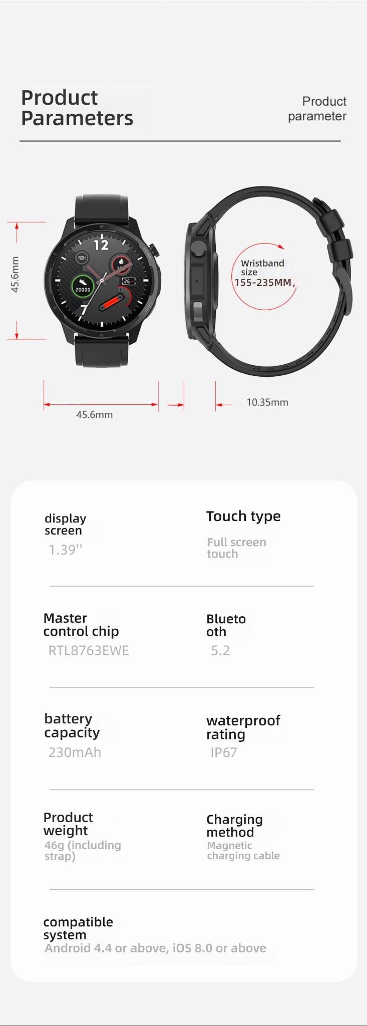 Smartwatch per donne e uomini: schermo TFT rotondo da 1,39", chiamate Bluetooth, monitoraggio dell'ossigeno nel sangue/frequenza cardiaca, monitoraggio del sonno, batteria con durata di 14 giorni_voghion.com