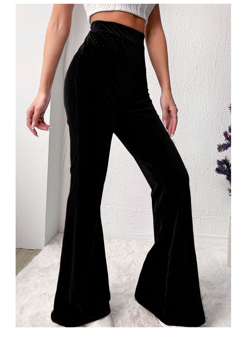 Pantaloni largi de damă cu talie înaltă și fermoar, culoare solidă, toamnă și iarnă, stil nou, din catifea reiată, stil larg, casual, pentru femei_voghion.com