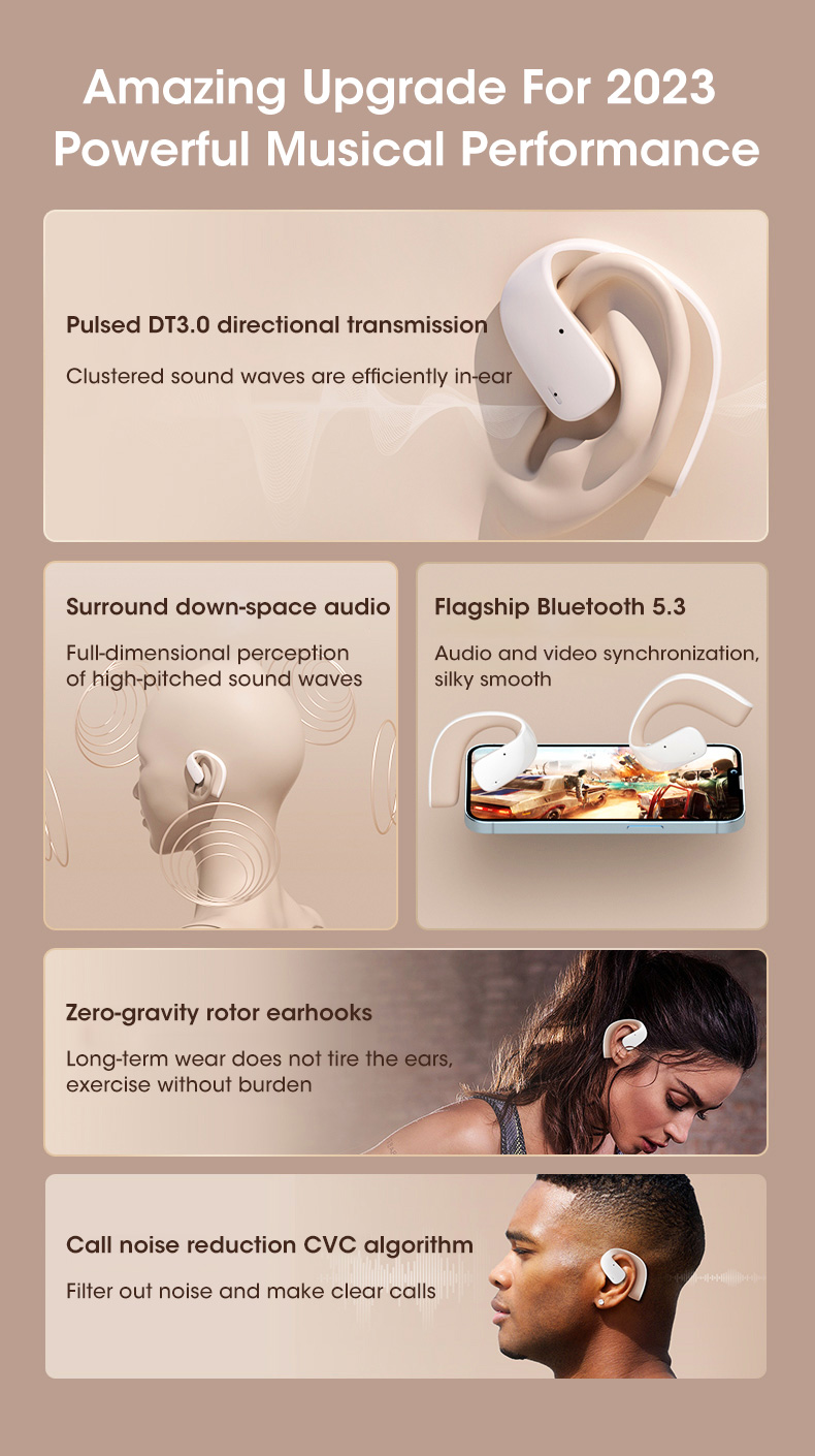 Fones de ouvido sem fio tws de condução óssea, bluetooth 5.3, clipe de música, cancelamento de ruído, chamada hd, esportes para homens_voghion.com