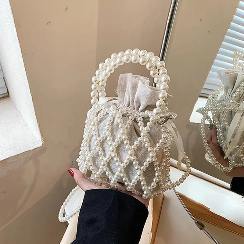 Borsa a tracolla con perle fatta a mano, dolce, borsa a mano con perline, da donna, 2024, piccola borsa a secchiello per feste estive 250314l_voghion.com