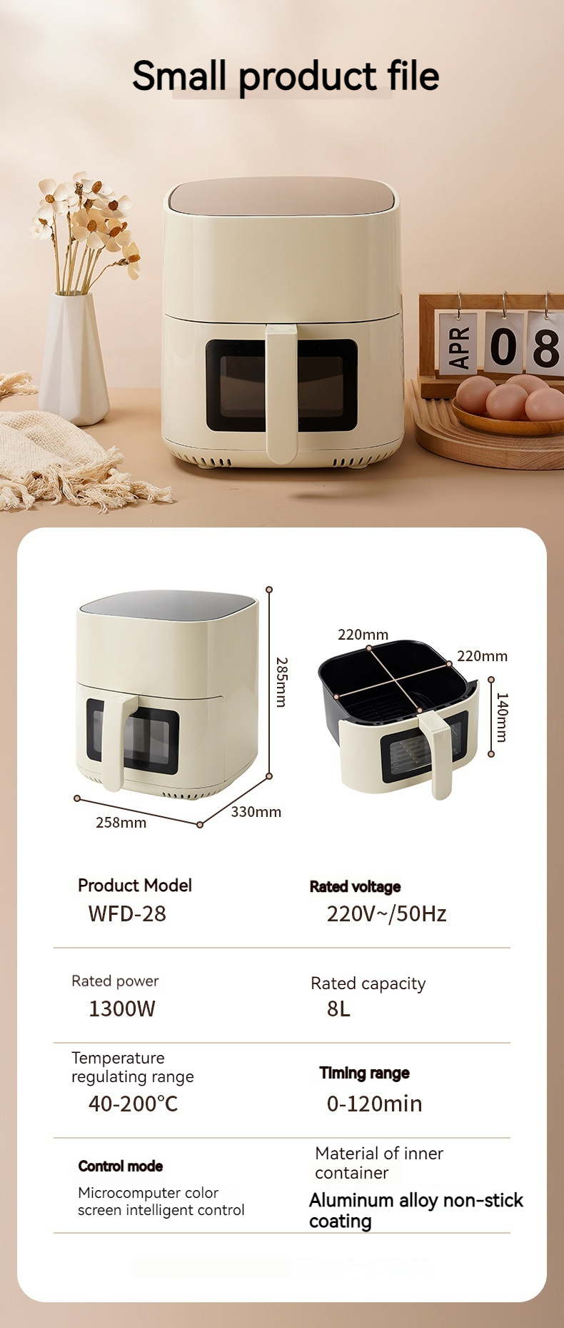 Touch Controlled Visual Für Haushalts-Pommes Frites, Große Kapazität Air Fryer, Multifunktionale Elektrische Friteuse_voghion.com