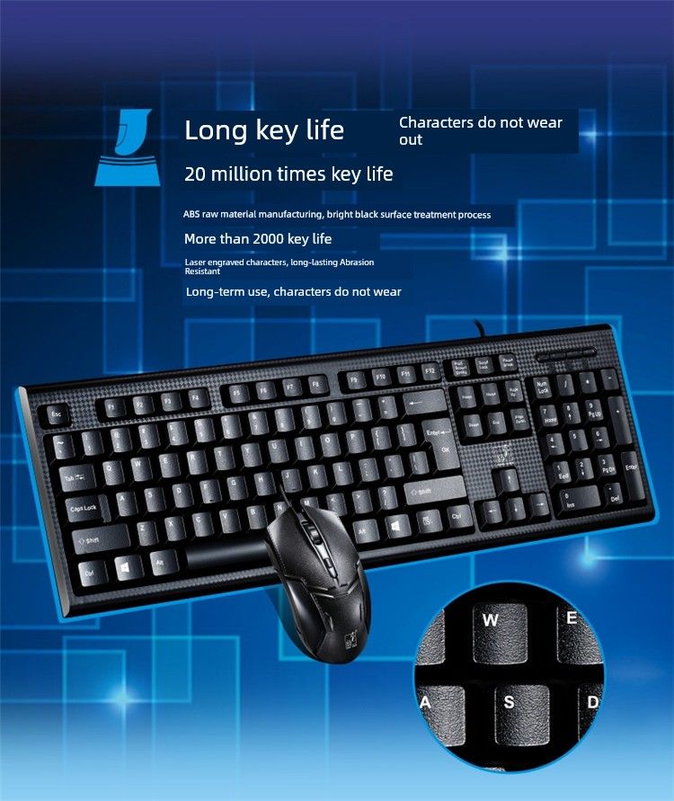 Tastiera Zhuiguangbao Q9 adatta per giochi USB cablati per casa, ufficio, laptop, tasti e mouse digitali_voghion.com