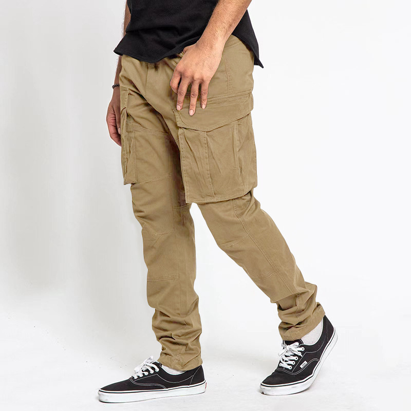Men's cargo pants drawstring multi-pocket straight pants_voghion.com