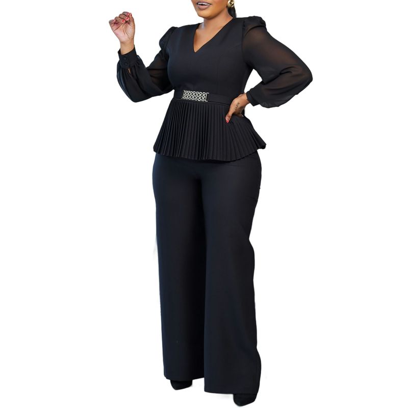 Ropa de mujer Nueva moda tradicional Tongle Top de manga larga Pantalones de pierna ancha Traje de dos piezas_voghion.com