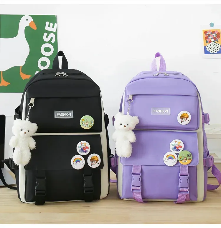 Set da 4 pezzi per adolescenti, borsa a tracolla in tela per la scuola, zaino per studenti, ad alta capacità, astuccio per matite, borsa a mano_voghion.com