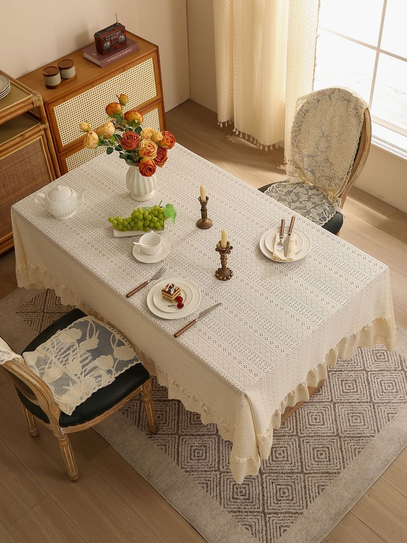 Nordic Luxury Dot Lace Trim Tablecloth – Elegant Non-Slip Durable Cover For Dining Table, Coffee Table, And Side Table, Multiple Colors & Sizes_voghion.com