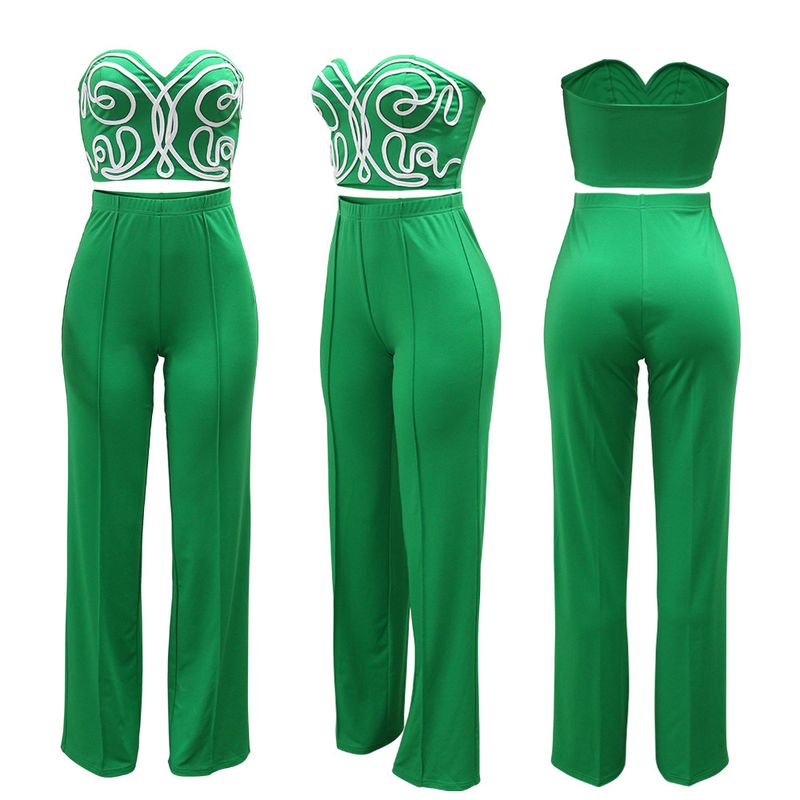 Ensemble haut court bustier et pantalon uni : une tenue deux pièces élégante pour femme_voghion.com