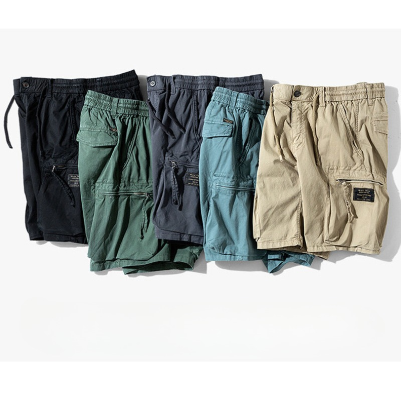 Sommer Cargo Kurze Männer Casual Lose Knie Länge Elastische Taille Kordelzug Herren Shorts Baumwolle Atmungsaktive Männer Kleidung Viele Taschen_voghion.com