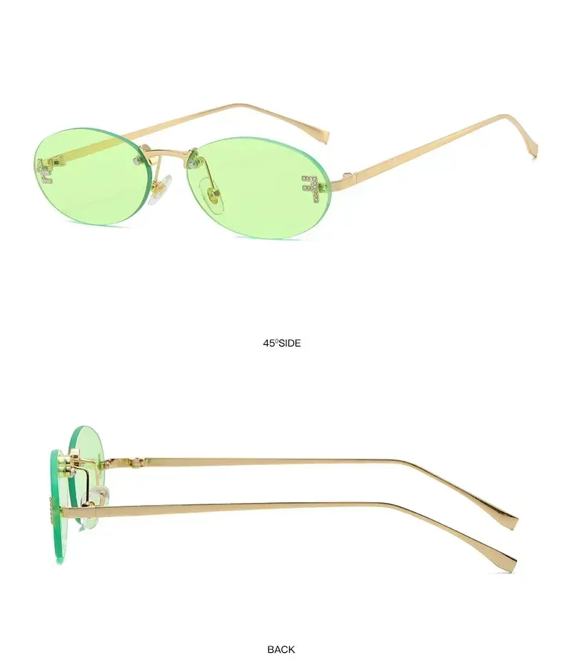 Moda 2024 Cat Eye Donna Outdoor Shopping Occhiali da guida senza montatura Retro Breve Ovale Occhiali da sole Okulos_voghion.com