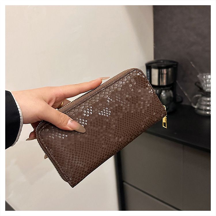 Damentaschen, neues Schlangenhautmuster, lange Geldbörse mit Reißverschluss und mehreren Kartenfächern, Clutch mit großer Kapazität, modische Geldbörse_voghion.com